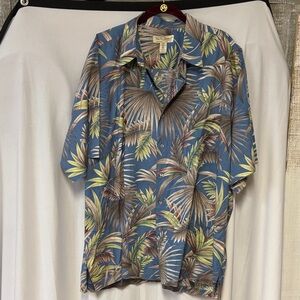 Vintage Tori Richard Blue and Green Tropical Shirt